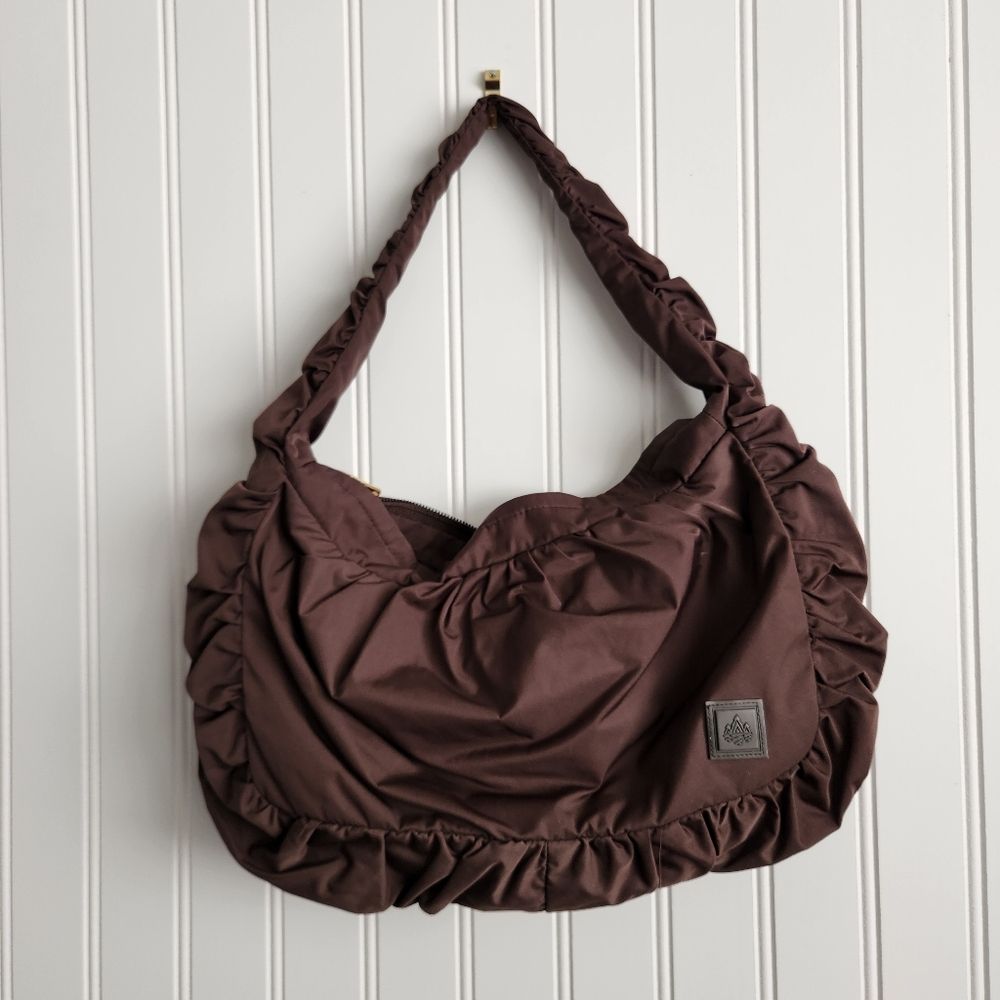 RAINFOREST Brown Contemporary Waterproof Ruched Shoulder Bag Purse